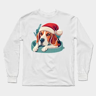 Beagle Dog On A Bed Christmas Long Sleeve T-Shirt